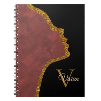 Zwart en Goud Glitter Gezicht Monogram Naam Notitieboek
