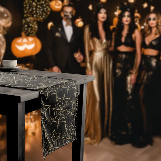 Zwart en Goud Glitter Glam Halloween Spiderweb Medium Tafelloper