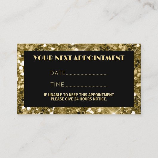 Zwart en goud Glitter Hand nagelsalon Manicurist Afsprakenkaartje (Achterkant)