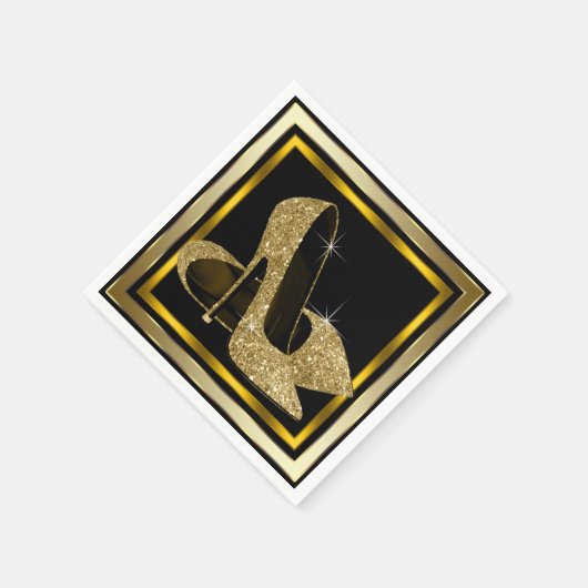 Zwart en goud Glitter High Heel Servetten (Hoek)