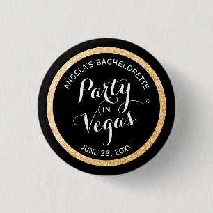 Zwart en Goud Glitter Party in Vegas Custom Ronde Button 3,2 Cm