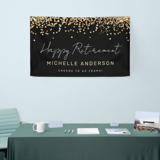 Zwart en Goud Glitter Pensioen Party Banner (Beurs)