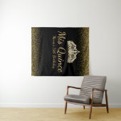 Zwart en Goud Glitter Quinceanera Wandkleed (In Situ (horizontaal))