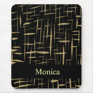 Zwart en Goud Glitter Sparkle Aangepaste Naam Muismat