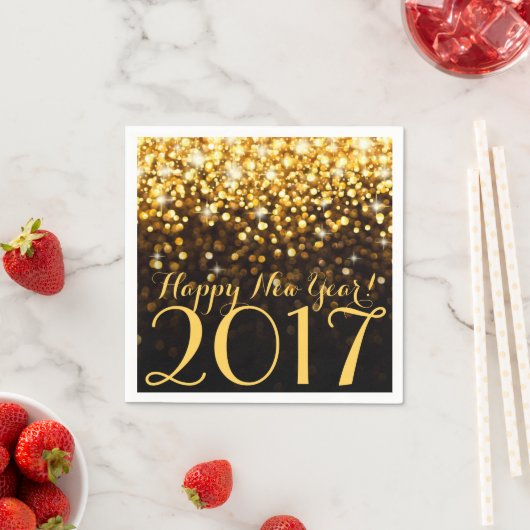 Zwart en goud Glitter Sparkles New Years Eve Servet (Insitu)