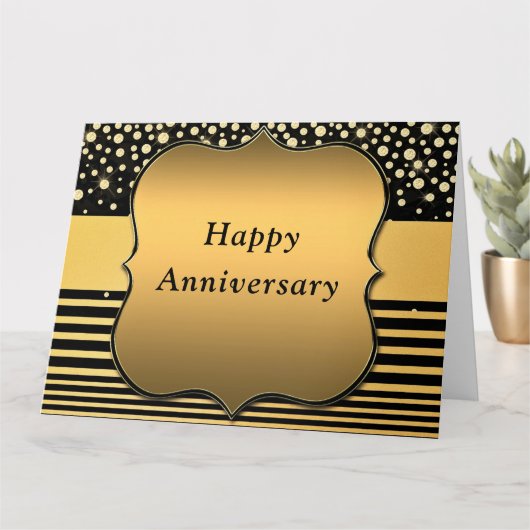 Zwart en Goud Glitter Sparkly Jubileum Kaart (Kleine Plant)