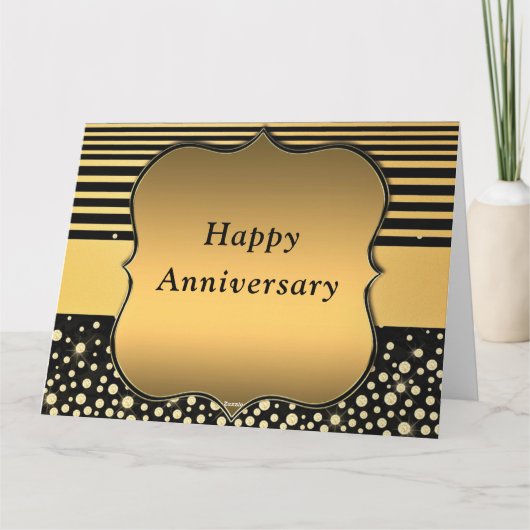 Zwart en Goud Glitter Sparkly Jubileum Kaart (Achterkant)