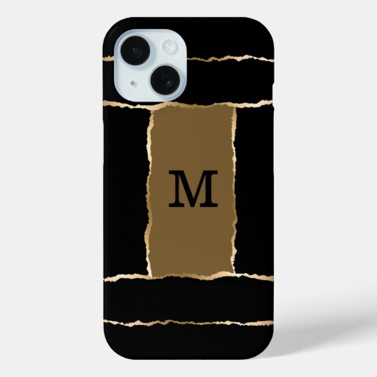Zwart en goud glitter sprankelpatroon monogram Case-Mate iPhone case (Achterkant)