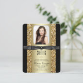 Zwart en Goud Glitter Sweet 16 Party Kaart (Staand voorkant)