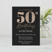 Zwart en goud Glitter Swirl 50e verjaardag Kaart (Staand voorkant)