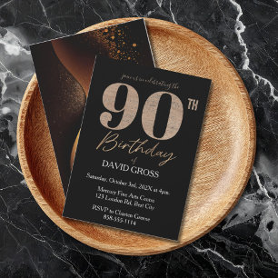 Zwart en goud Glitter Swirl 90ste verjaardag Kaart