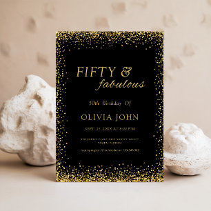 Zwart en Goud Glitter Vijftig & Fabulous Verjaarda Kaart