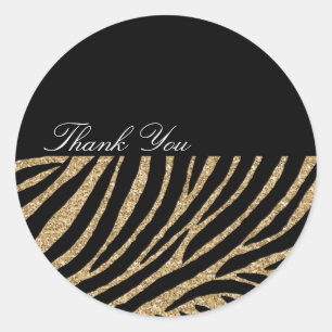 Zwart en Goud Glitter Zebra Print Dank u Ronde Sticker