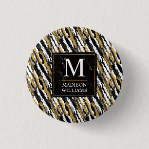Zwart en goud glitters wit dier zebra patroon ronde button 3,2 cm