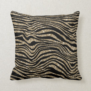 Zwart en goud glitters zebrastreep kussen