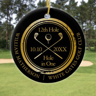 Zwart En Goud Golf Hole In One Retro Persoonlijk Keramisch Ornament
