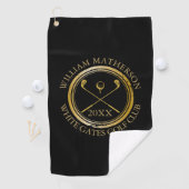 Zwart en Goud Golfer En Club Naam Datum Golfhanddoek (Insitu)