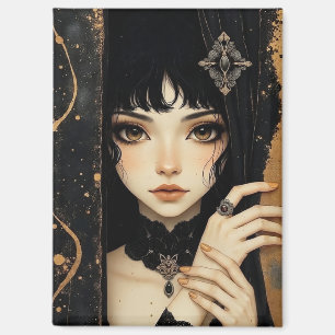 Zwart en goud gotisch anime-meisje  magneet