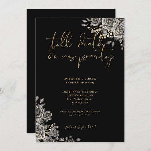 Zwart En Goud Gotisch Bloem Motief Volwassenen Hal Kaart (Voorkant / Achterkant)