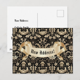 Zwart en goud Gotisch damast adreswijziging Briefkaart