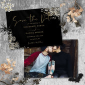 Zwart en Goud Gotische Bloemen Foto Bruiloft Save The Date