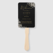 Zwart en Goud Gotische Bloemen Huwelijksprogramma Handwaaier (Voorkant)