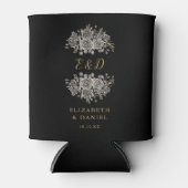 Zwart en goud gotische bloemenmonogram bruiloft blikjeskoeler (Voorkant)
