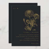 Zwart en goud goudsbloem bloemenschets bruiloft kaart (Voorkant / Achterkant)