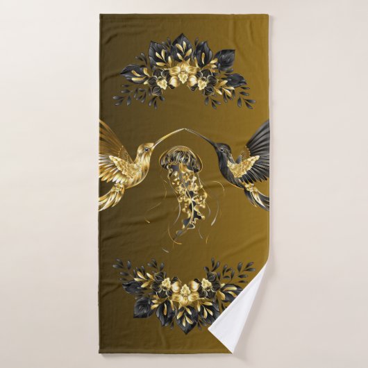 Zwart en Goud Grafische Kunst, Etherische Unison Bad Handdoek (Badhanddoek)