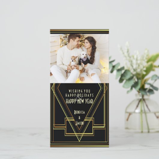 Zwart en goud Great Gatsby vakantiefoto Feestdagenkaart (Staand voorkant)