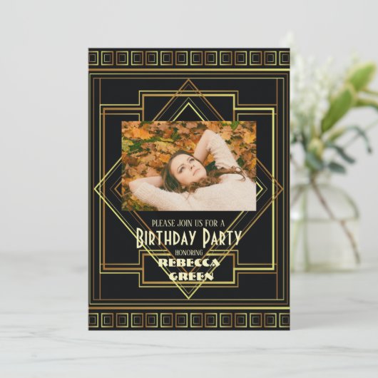 Zwart en Goud  Great Gatsby verjaardagsfeestje Kaart (Staand voorkant)