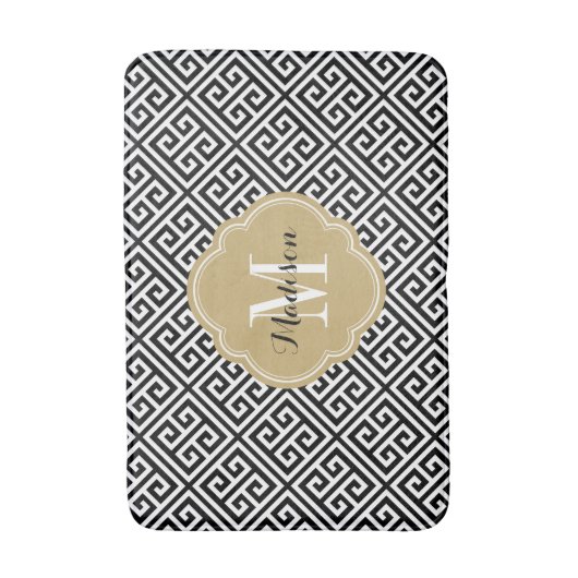 Zwart en Goud Griekse Sleutel Monogram Badmat (Voorkant Verticaal)