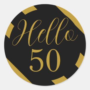 Zwart en Goud Hallo 50 Diagonale Streep Ronde Sticker