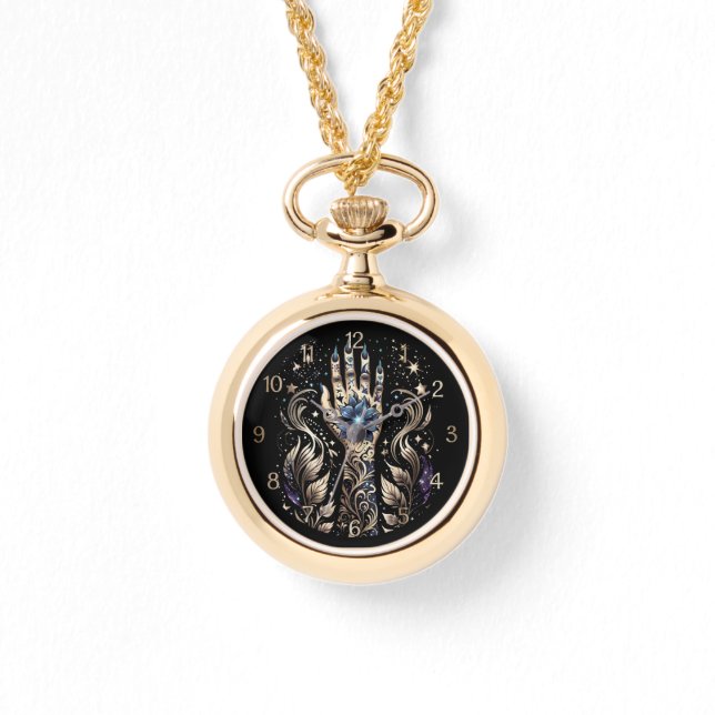 Zwart en Goud Hand Tattoo Horloge (Voorkant)