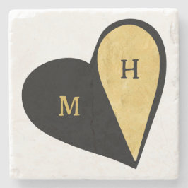 Zwart en goud hart romantisch monogram stenen onderzetter