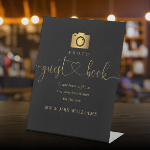 Zwart En Goud Hart Script Foto Gastboek Reclamebord Met Voetstuk