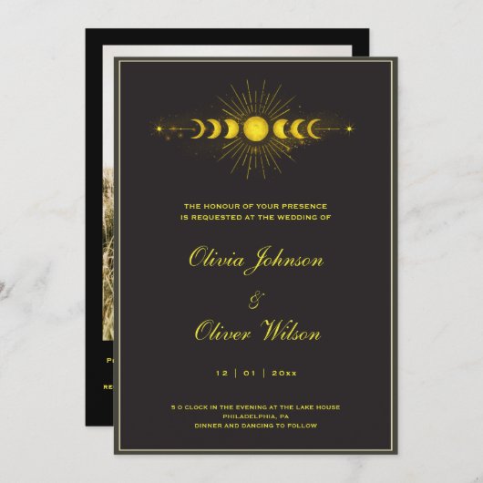 Zwart en goud  hemelse QR code bruiloft Kaart (Voorkant / Achterkant)