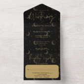 Zwart en goud Hemelse Spirituele bruiloft All In One Uitnodiging (Binnen)