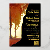 Zwart en Goud Herfst QR code Bruiloft Uitnodiging (Voorkant)