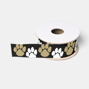 Zwart en goud herhalende pootafdruk grosgrain lint