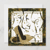 Zwart en goud High Heel verjaardagsfeestje Kaart (Achterkant)