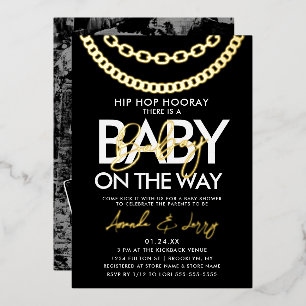 Zwart en Goud Hip Hop Baby Shower Folie Uitnodiging