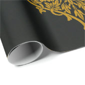 zwart en goud Indische bloemenpatroon Cadeaupapier (Rol Hoek)