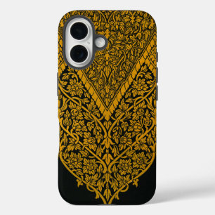  zwart en goud Indische bloemenpatroon iPhone 16 Hoesje