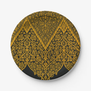  zwart en goud Indische bloemenpatroon Papieren Bordje