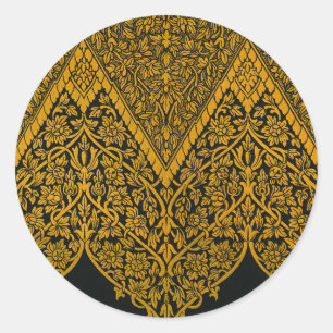 zwart en goud Indische bloemenpatroon Ronde Sticker