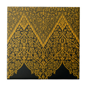 zwart en goud Indische bloemenpatroon Tegeltje