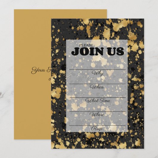 Zwart en goud invitatiedesign voor meerdere doelei kaart (Voorkant / Achterkant)