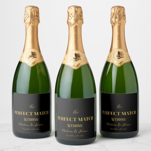 Zwart en Goud Kalligrafie Bruiloft de Perfecte Sparkling Wijnetiket (Flessen)