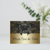 Zwart en goud kant save the date aankondigingskaart (Staand voorkant)